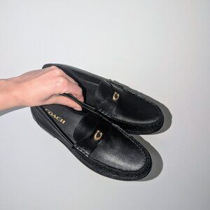 Coach Black Leather Loafers | Classic Gold Hardware | Size 10